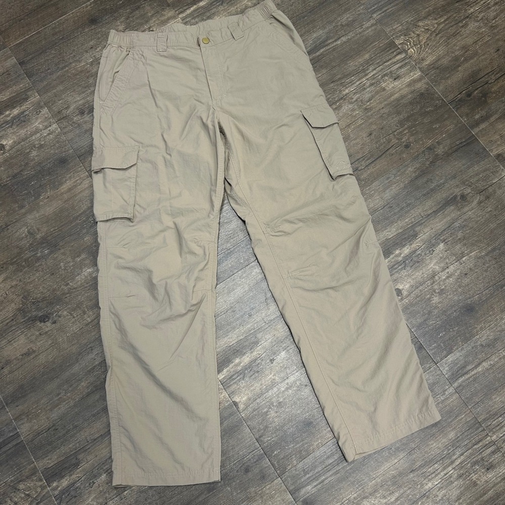 L.L.Bean Tropicwear Cargo Pants Men Large-TALL Khaki Ripstop Nylon Hiking Outdoo